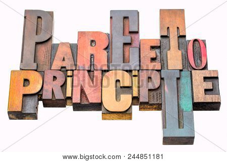 Pareto principle - isolated word abstract in vintage wood letterpress printing blocks
