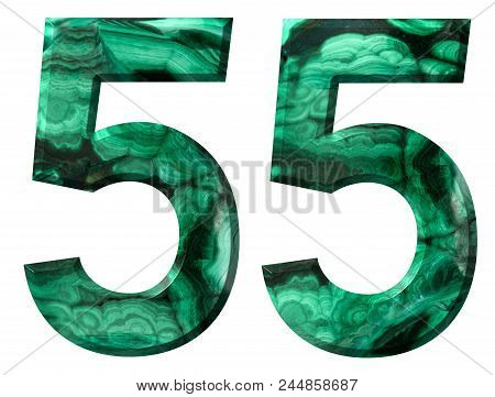 Arabic Numeral 55, Fifty Five, From Natural Green Malachite, Isolated On White Background
