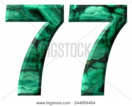 Arabic Numeral 77, Seventy Seven, From Natural Green Malachite, Isolated On White Background