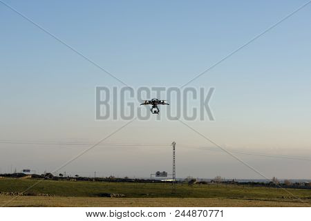 Heavy Drone With Professional Cinema Camera Flying