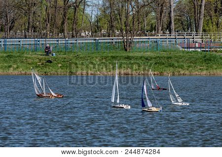 Rc Scale Sailing Model Ship At Competitions Class Nss, 2018, Konstantynow Lodzki, Poland.