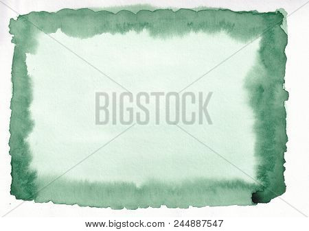 Green Grass Horizontal  Watercolor  Gradient  Hand Drawn  Background. Middle Part Of The Frame Is Li