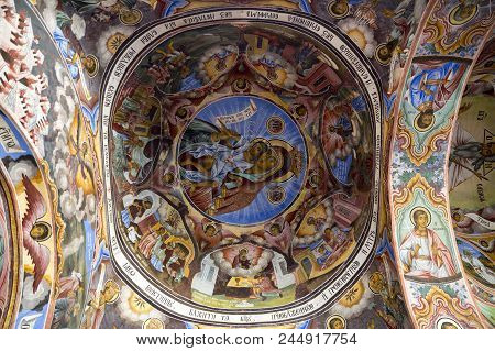 Rila, Bulgaria - 29 April 2018: Detail Of One Of The Frescoes Of Rila Monastery Of Saint Ivan Of Ril