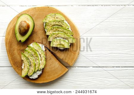 Healthy Nutritious Vegan Snack Full Of Protein & Complex Carbs. Avocado Toast Sandwich With Sesame S