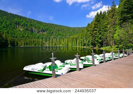 Moraine lake Grosser Arbersee in National park Bavarian forest. Germany.