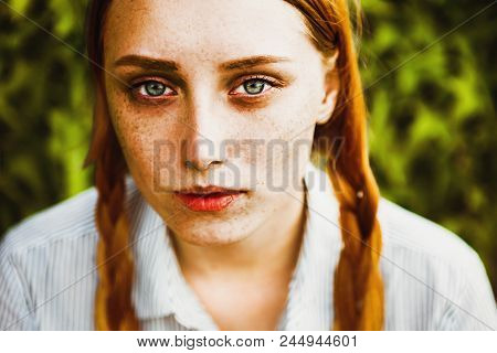 Beautiful Red Haired Irish Girl With Blu Eyes, Red Hair And Lots Of Freckles