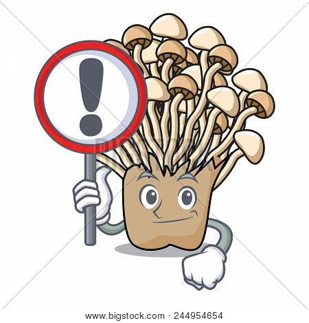 With Sign Enoki Mushroom Character Cartoon Vector Illustration