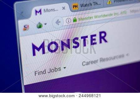 Ryazan, Russia - June 05, 2018: Homepage Of Monster Website On The Display Of Pc, Url - Monster.com