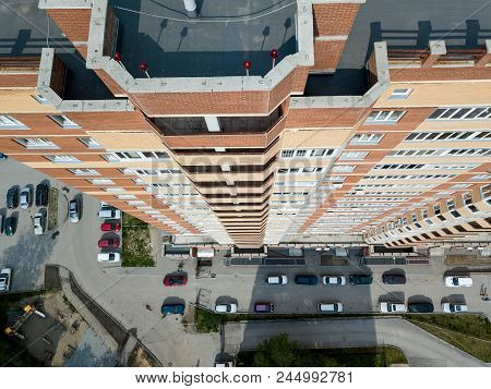 View From The Air On Old And New Russian Buildings Near The Circular Motion In The City With A Lot O