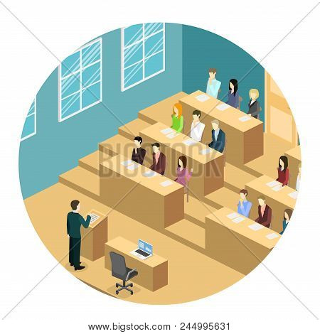 Isometric Flat 3D Concept Vector Interior University Auditorium.