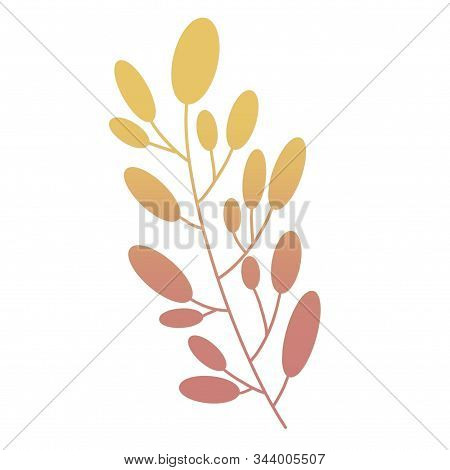 Festive Design Element, Gradient Colored Branch With Yellow And Red Leaves. For Creative Projects.