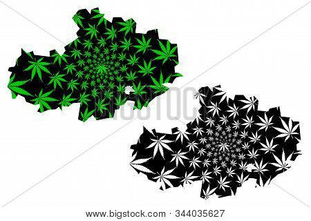 Akmola Region (republic Of Kazakhstan, Regions Of Kazakhstan) Map Is Designed Cannabis Leaf Green An