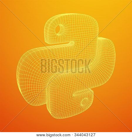Python Code Language Sign. Programming Coding And Developing Concept. Wireframe Low Poly Mesh Vector