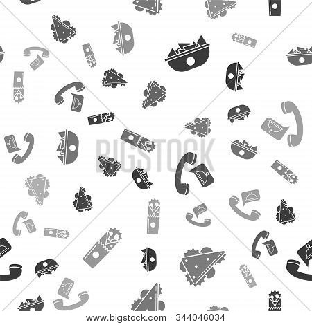 Set Nachos In Plate, Sandwich, Food Ordering And Doner Kebab On Seamless Pattern. Vector