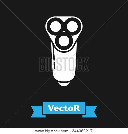 White Electric Razor Blade For Men Icon Isolated On Black Background. Electric Shaver. Vector Illust