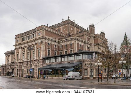 Stockholm, Sweden - May 1, 2019: Exterior View Of Royal Opera House -operan- In Stockholm, With Cars
