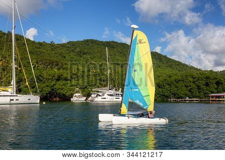 Roseau, Castries, Saint Lucia - December03, 2019: Sail Boats On The Beautiful Marina On The Caribbea
