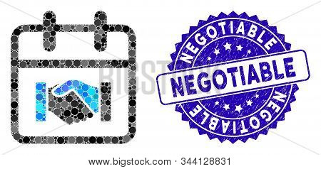 Mosaic Contract Day Icon And Distressed Stamp Watermark With Negotiable Text. Mosaic Vector Is Creat