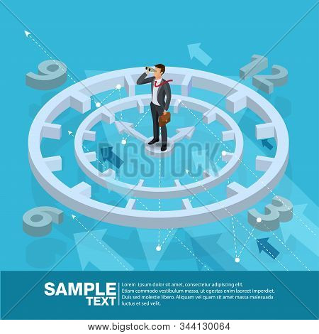 Time Business Leader Concept Finance Manager Business Man Stand On Rocket.flat Isometric People Exec
