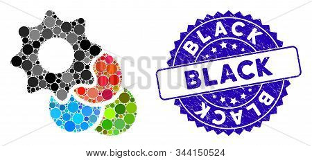 Mosaic Color Options Icon And Rubber Stamp Seal With Black Caption. Mosaic Vector Is Composed With C