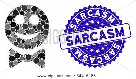 Mosaic Glad Waiter Icon And Rubber Stamp Watermark With Sarcasm Caption. Mosaic Vector Is Composed W