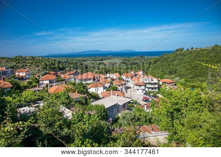 Panoramic view on Pappades  village near Agias Annas, Evia island, Greece