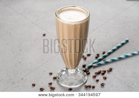 Raff Coffee With Blackberries In A Glass Transparent Glass