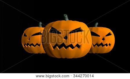 3d Rendering,three Halloween Pumpkins Head Mock Up Isolated On Black Background