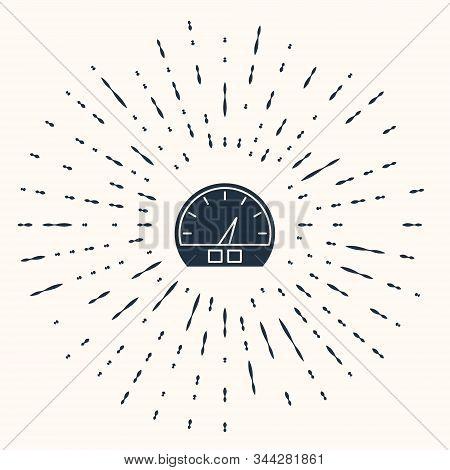 Grey Speedometer Icon Isolated On Beige Background. Abstract Circle Random Dots. Vector Illustration