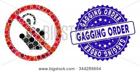 Mosaic No Click Icon And Grunge Stamp Seal With Gagging Order Caption. Mosaic Vector Is Designed Wit