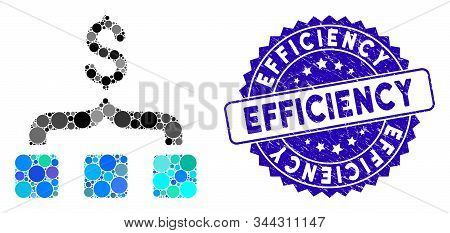 Mosaic Collect Money Icon And Corroded Stamp Seal With Efficiency Text. Mosaic Vector Is Formed With