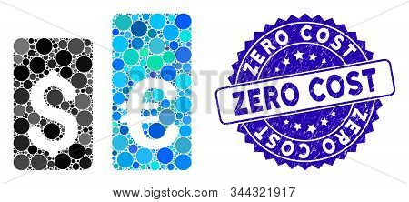 Mosaic Currency Rate Bars Icon And Rubber Stamp Seal With Zero Cost Phrase. Mosaic Vector Is Formed 