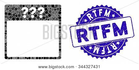 Collage Unknown Calendar Page Icon And Grunge Stamp Seal With Rtfm Phrase. Mosaic Vector Is Created 