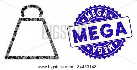 Mosaic Weight Icon And Grunge Stamp Seal With Mega Phrase. Mosaic Vector Is Composed With Weight Ico