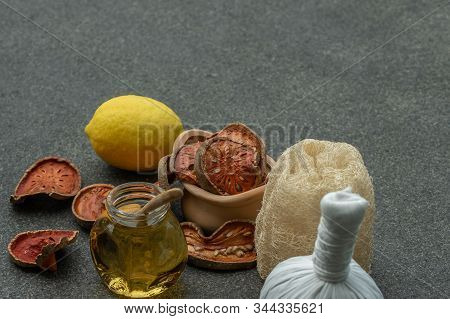Natural Medicine For Spa Therapy.alternative Medical Lifestyle Such As Honey Lemon Ginger Scrubber A