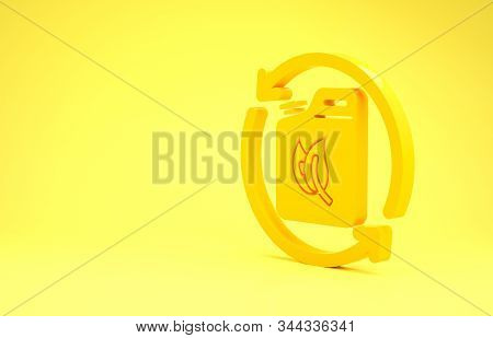 Yellow Bio Fuel Canister Icon Isolated On Yellow Background. Eco Bio And Barrel. Green Environment A