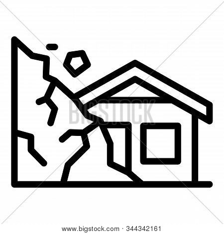 Destroyed Rockfall House Icon. Outline Destroyed Rockfall House Vector Icon For Web Design Isolated 