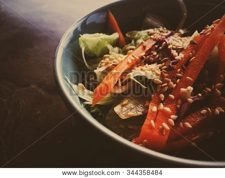 Vegetarian Asian Vegetable Salad Served In A Bowl In Japanese Restaurant, Healthy Diet Food