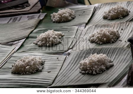 White Rice Is Cooked Rice By Steaming Or Boiling On Served On A Banana Leaf In Thai Restaurant That 