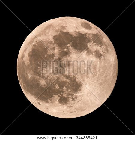 Large Full Moon Against A Black Background.