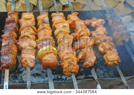 Grilled Pork Neck Fillet Steaks On Grilled Plate