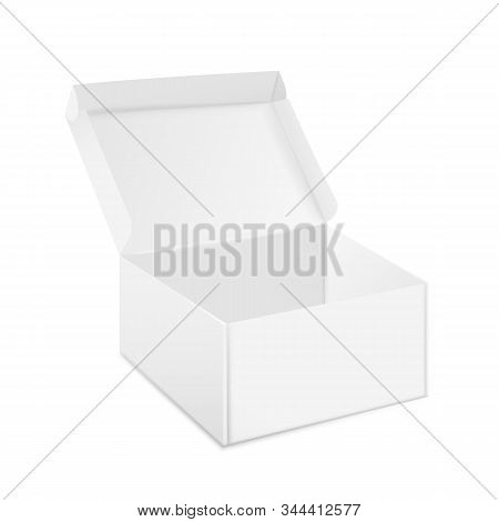 Boxes Mockup. Open And Closed Realistic White Cardboard Package, Paper Gift Box Design Template. Vec