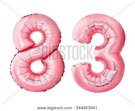 Number 83 Eighty Three Of Rose Gold Inflatable Balloons Isolated On White Background