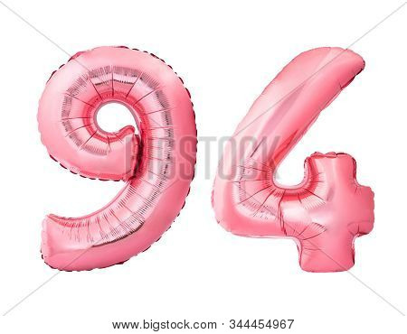 Number 94 Ninety Four Made Of Rose Gold Inflatable Balloons Isolated On White Background