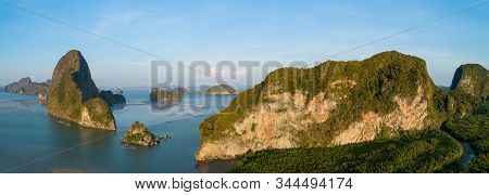 Aerial View Panorama Drone Shot Of Sametnangshe Landscape View Located In Phang-nga Thailand