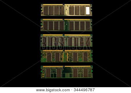 Ddr Sdram Memory Modules Isolated On Black. Ddr Chip Combined On A Module Chipset For Desktop Pcs. C