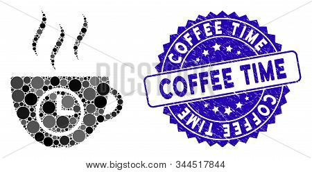 Collage Coffee Time Icon And Grunge Stamp Seal With Coffee Time Caption. Mosaic Vector Is Formed Wit