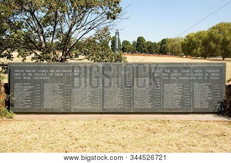 Johannesburg; South Africa - April 2; 2007: A Memorial Plaque, For Soldiers Who Died In World War Ii