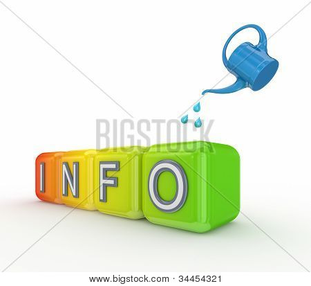 Blå bailer og farverige kuber med et ord INFO.