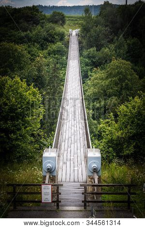 Suspension Bridge St. Luzia On The Bicycle Track Drauradweg Between Bleiburg And Neuhaus Near The Vi
